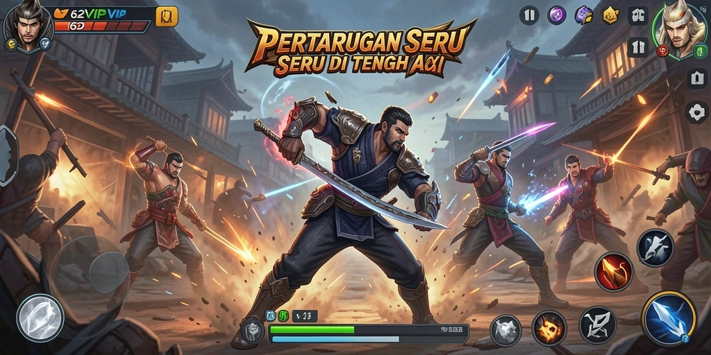 Screenshot gameplay 62VIP menampilkan aksi pertarungan yang mendebarkan.