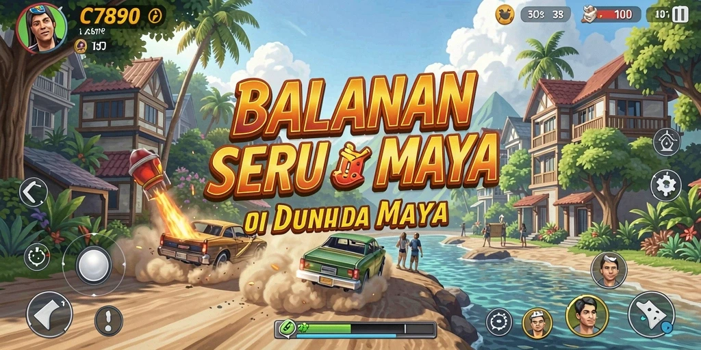 Tampilan utama gameplay C7890 dengan mobil balap melaju kencang di lintasan.