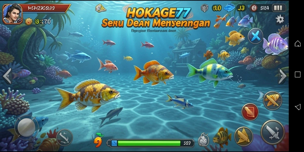 Screenshot gameplay HOKAGE77 menampilkan aksi menembak ikan yang seru.