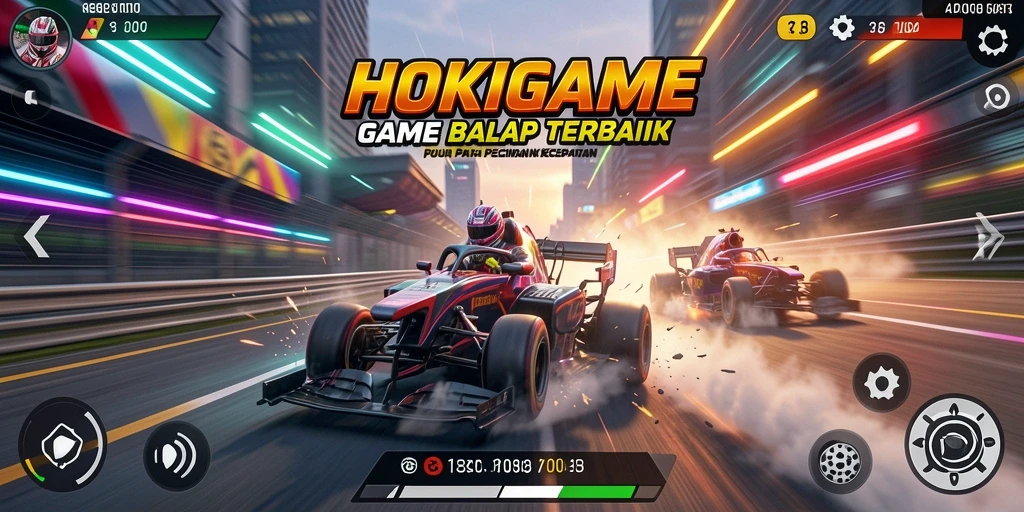Tampilan gameplay HOKIGAME yang mendebarkan dan penuh aksi balap.