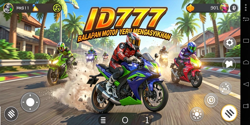Tampilan gameplay seru dari ID777 dengan motor balap yang kencang.