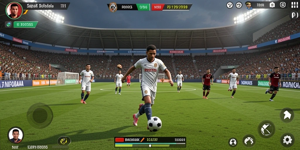 Tampilan gameplay MPO555 dengan aksi sepak bola yang nyata.