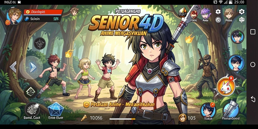 Screenshot gameplay SENIOR4D yang menampilkan karakter anime dalam pertarungan.
