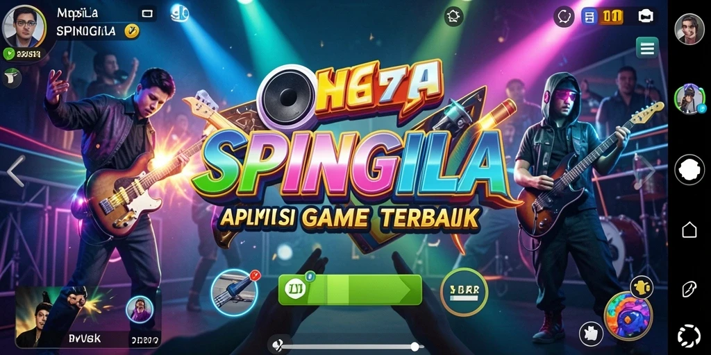Tampilan gameplay SPINGILA dengan antarmuka musik yang interaktif.