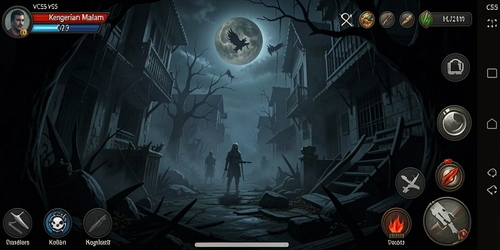 Screenshot gameplay VC55 menampilkan suasana horor yang mencekam dan menegangkan.