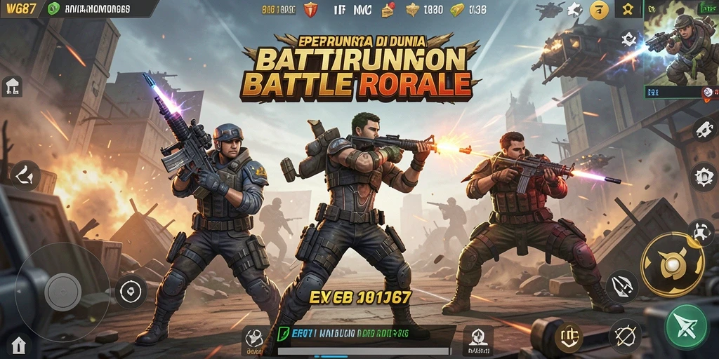 Screenshot utama WG87 menampilkan aksi intens dalam gameplay Battle Royale.